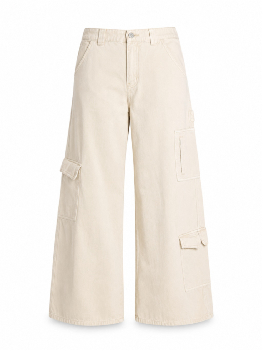 Forever 21 Women’s Cargo Pants Wide Leg High Rise Cotton Size M Beige